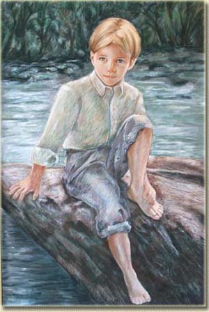 peinture au paste-enfant au bord de l'eau